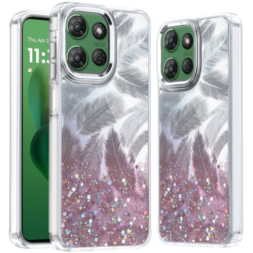 Feather Series Epoxy Glitter Hybrid Case for Motorola Moto G Power 2025 - Pink