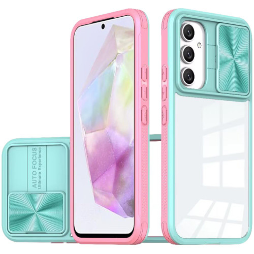 HD Transparent Case with Camera Privacy Cover for Samsung Galaxy A36 5G - Pink Blue