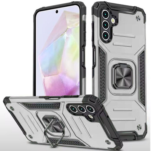 Military Grade Robust Series Dual Layer Hybrid Case with Ring Grip for Samsung Galaxy A36 5G - Silver