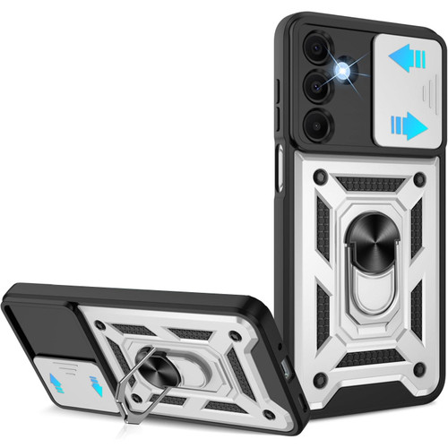 Military Grade Superior Series Hybrid Case with Ring Grip and Camera Lens Cover for Samsung Galaxy A36 5G - Silver