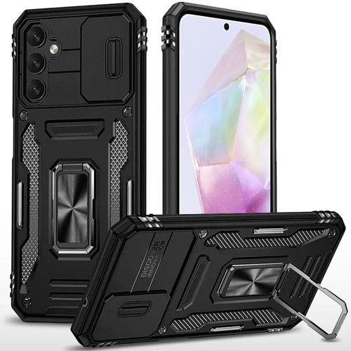 Military Grade Ring Holder Case with Camera Lens Cover for Samsung Galaxy A36 5G - Black
