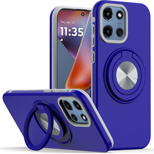 Circular Series Hybrid Case with Rotating Ring Stand for Motorola Moto G Power 2025 - Blue