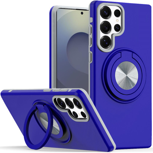 Circular Series Hybrid Case with Rotating Ring Stand for Samsung Galaxy S25 Ultra - Blue