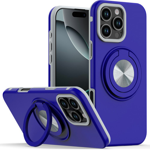 Circular Series Hybrid Case with Rotating Ring Stand for iPhone 16 Pro Max - Blue