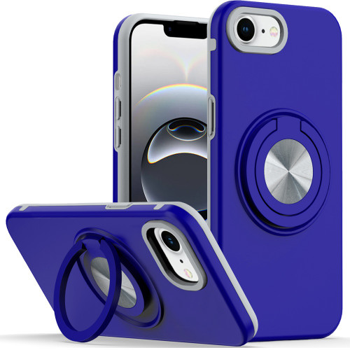 Circular Series Hybrid Case with Rotating Ring Stand for iPhone 16e - Blue