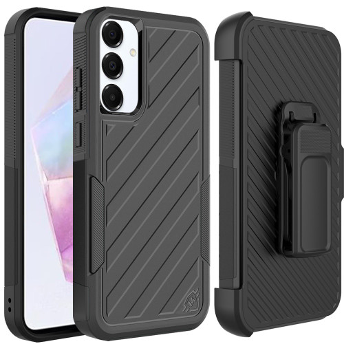 Military Grade Noble Hybrid Armor Case with Belt Clip Holster for Samsung Galaxy A36 5G - Black