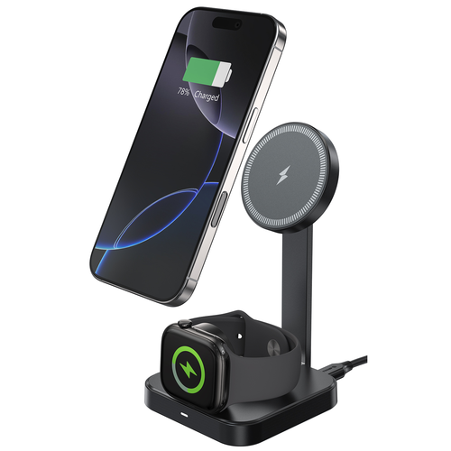 2-in-1 Foldable MagSafe Magnetic Wireless Charging Station for iPhone and Watch - Black