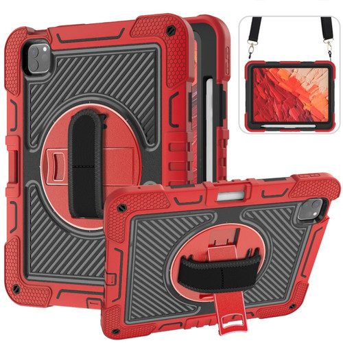 Military Grade 3-IN-1 Hybrid Armor Case with Hand and Shoulder Strap for iPad Pro 13-inch (M4) - Red