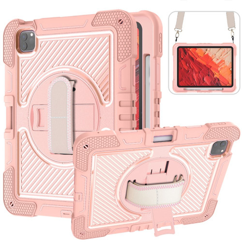 Military Grade 3-IN-1 Hybrid Armor Case with Hand and Shoulder Strap for iPad Pro 13-inch (M4) - Rose Gold