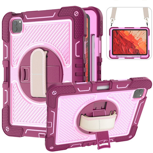 Military Grade 3-IN-1 Hybrid Armor Case with Hand and Shoulder Strap for iPad Pro 13-inch (M4) - Rose Pink