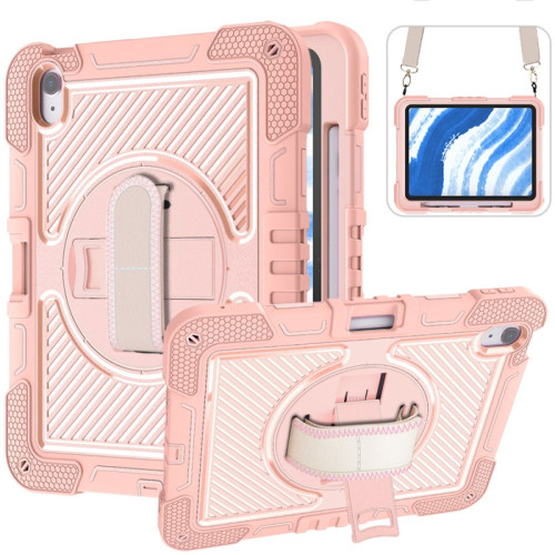 Military Grade 3-IN-1 Hybrid Armor Case with Hand and Shoulder Strap for iPad Air 11-inch (M3/M2) - Rose Gold