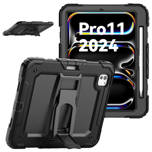 Military Grade Shockproof Rugged Hybrid Case with Kickstand for iPad Pro 11-inch (M4) - Black