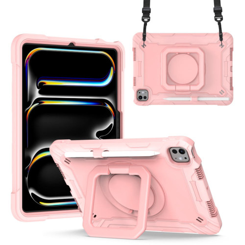 Military Grade Hybrid Armor Case with 360 Degree Rotation Kickstand for iPad Pro 11-inch (M4) - Rose Gold
