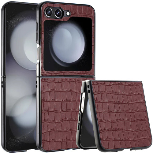 Alligator Skin Texture Leather Protective Cover for Samsung Galaxy Z Flip 6 - Brown