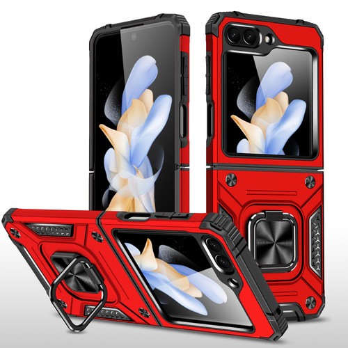 Robust Series Dual Layer Hybrid Case with Ring Grip for Samsung Galaxy Z Flip 6 - Red