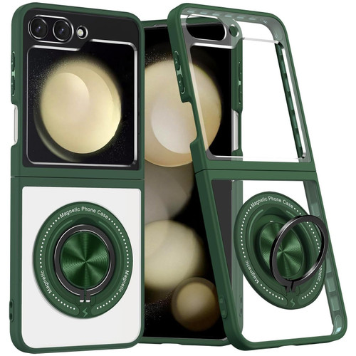 Tough Shield Crystal Case with MagSafe Magnetic Ring Holder for Samsung Galaxy Z Flip 6 - Green