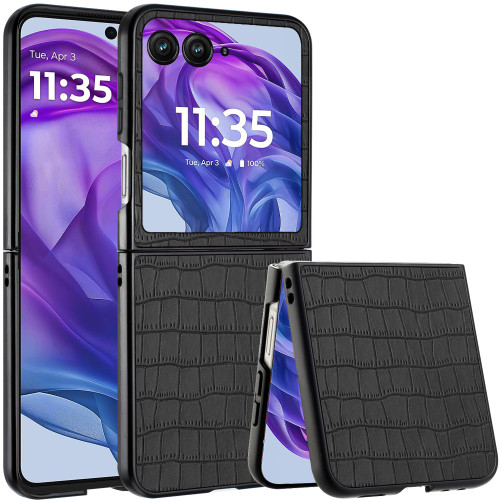 Alligator Skin Texture Leather Protective Cover for Motorola Razr Plus 2024 - Black