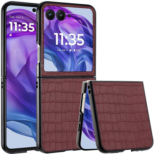 Alligator Skin Texture Leather Protective Cover for Motorola Razr Plus 2024 - Brown