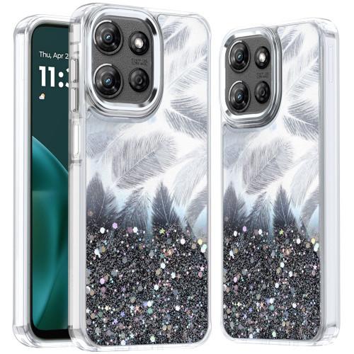 Feather Series Epoxy Glitter Hybrid Case for Motorola Moto G Stylus 2025 - Black