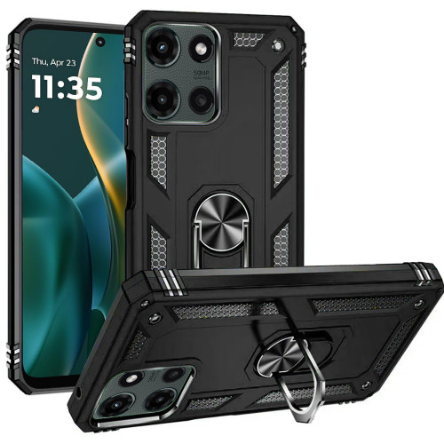 Military Grade Hybrid Case with Ring Grip for Motorola Moto G Stylus 2025 - Black