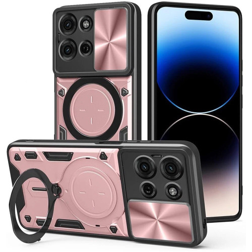 Superior Series Hybrid Case with Ring Stand and Camera Lens Cover for Motorola Moto G Stylus 2025 - Rose Gold