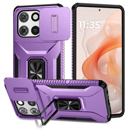 Combat Tough Series Ring Holder Case with Camera Lens Cover for Motorola Moto G Stylus 2025 - Purple