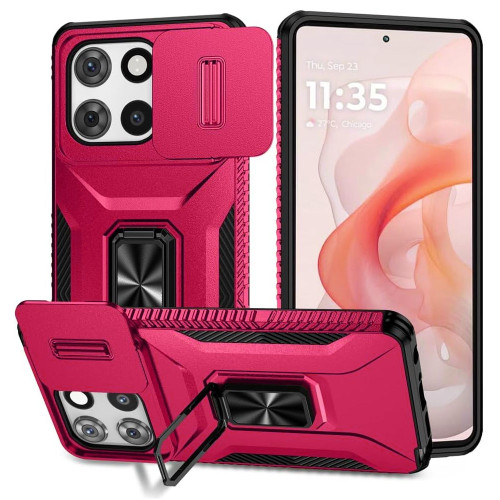 Combat Tough Series Ring Holder Case with Camera Lens Cover for Motorola Moto G Stylus 2025 - Hot Pink