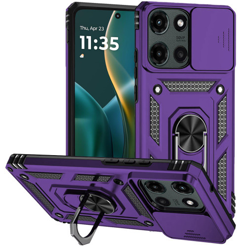 Military Grade Hybrid Case with Ring Grip and Camera Lens Protector for Motorola Moto G Stylus 2025 - Purple