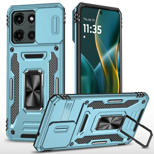 Military Grade Ring Holder Case with Camera Lens Cover for Motorola Moto G Stylus 2025 - Light Blue