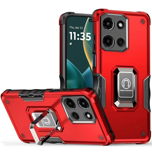 Military Grade Shockproof Hybrid Armor Case with Ring Grip for Motorola Moto G Stylus 2025 - Red