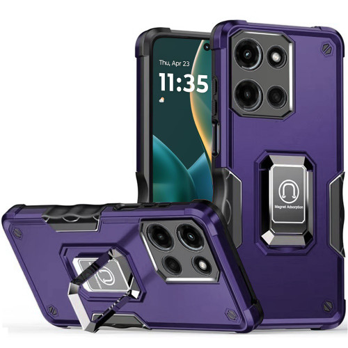 Military Grade Shockproof Hybrid Armor Case with Ring Grip for Motorola Moto G Stylus 2025 - Purple