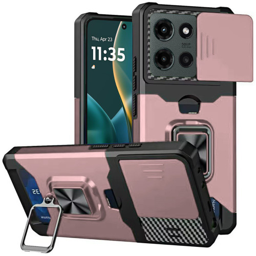 Military Grade All-In-One Ring Stand Card Case for Motorola Moto G Stylus 2025 - Rose Gold
