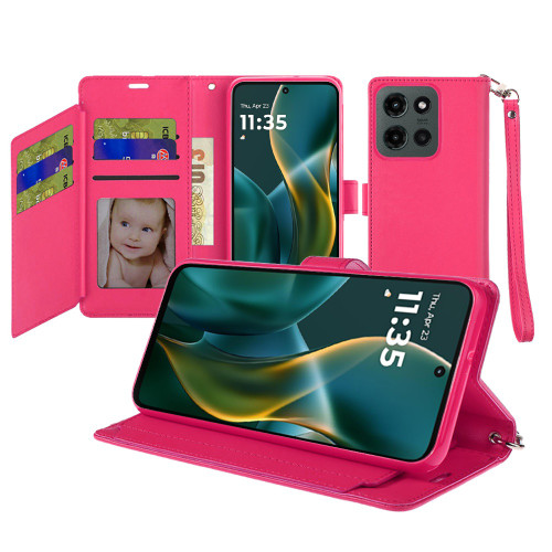 Extra Series Essential Leather Wallet Stand Case for Motorola Moto G Stylus 2025 - Pink