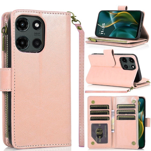 Leather Wallet Case with Zipper Pocket for Motorola Moto G Stylus 2025 - Rose Gold