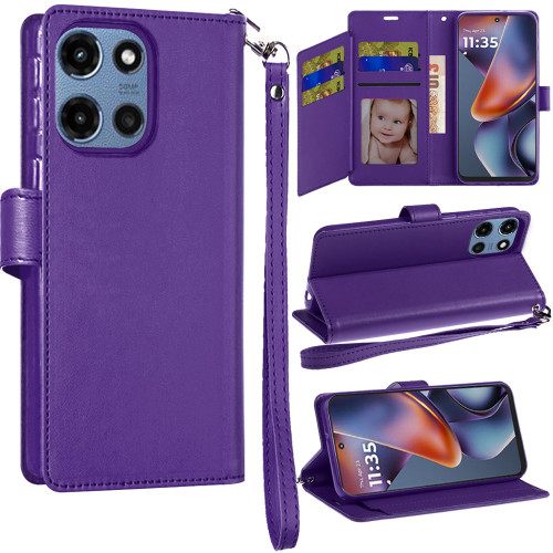Extra Series Essential Leather Wallet Stand Case for Motorola Moto G 2025 - Purple
