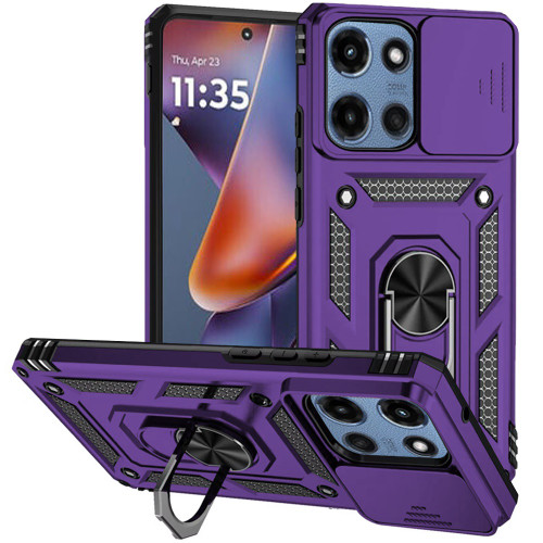 Military Grade Hybrid Case with Ring Grip and Camera Lens Protector for Motorola Moto G 2025 - Purple
