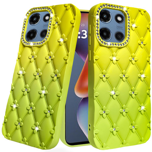 Floral Joy Diamond Crystal TPU Case for Motorola Moto G 2025 - Yellow Green