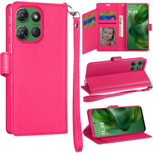 Extra Series Essential Leather Wallet Stand Case for Motorola Moto G Power 2025 - Pink