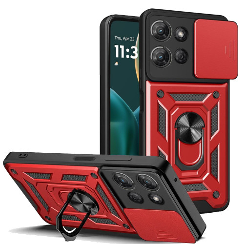 Military Grade Superior Series Hybrid Case with Ring Grip and Camera Lens Cover for Motorola Moto G 2025 - Red