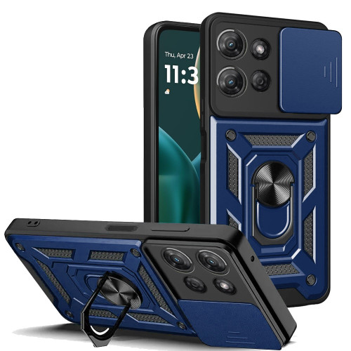 Military Grade Superior Series Hybrid Case with Ring Grip and Camera Lens Cover for Motorola Moto G Power 2025 - Blue