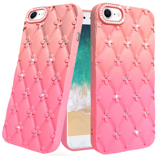 Floral Joy Diamond Crystal TPU Case for iPhone 16e - Orange Pink