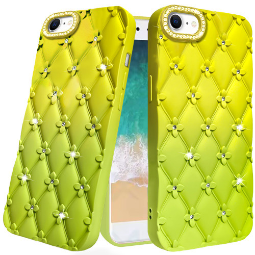 Floral Joy Diamond Crystal TPU Case for iPhone 16e - Yellow Green