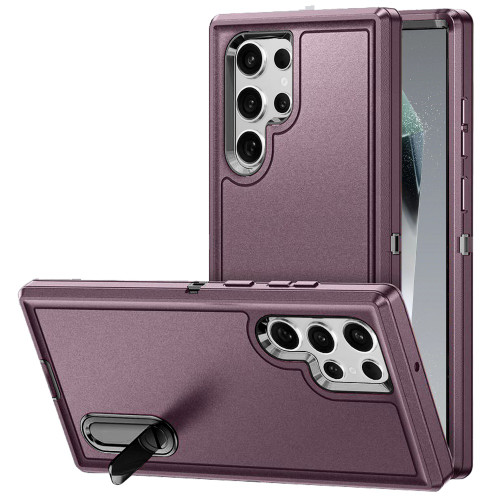 Military Grade Certified TUFF Hybrid Armor Case with Kickstand for Samsung Galaxy S25 Ultra - Burgundy