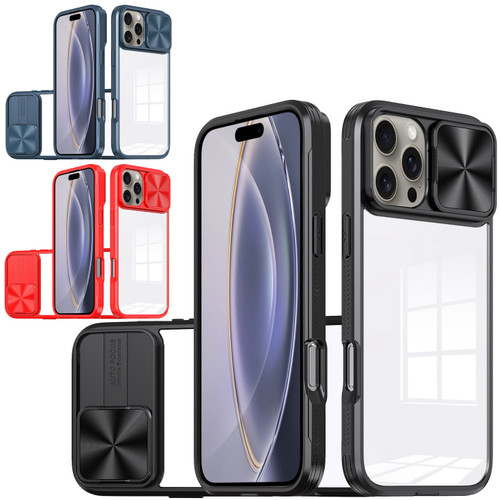 VALUE 3-PACK HD Transparent Case with Camera Privacy Cover for iPhone 16 Pro - Black Blue Red