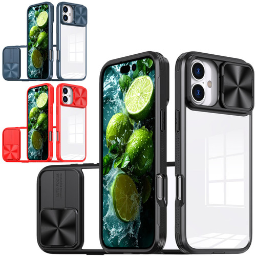 VALUE 3-PACK HD Transparent Case with Camera Privacy Cover for iPhone 16 - Black Blue Red