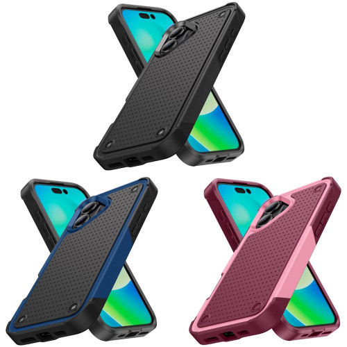 VALUE 3-PACK Military Grade TUFF Dot Hybrid Armor Case for iPhone 16 - Black Blue Red