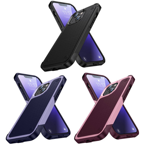 VALUE 3-PACK Military Grade TUFF Dot Hybrid Armor Case for iPhone 15 - Black / Blue Purple / Red Pink