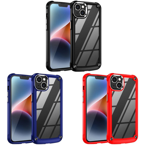 VALUE 3-PACK Tough Shield Snap-on Transparent Case for iPhone 15 - Black Blue Red