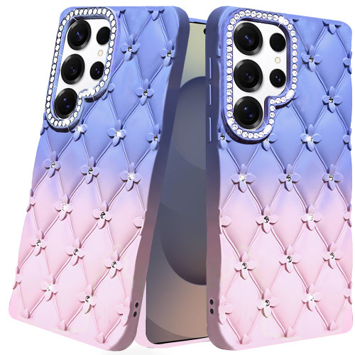 Floral Joy Diamond Crystal TPU Case for Samsung Galaxy S25 Ultra - Light Blue Pink