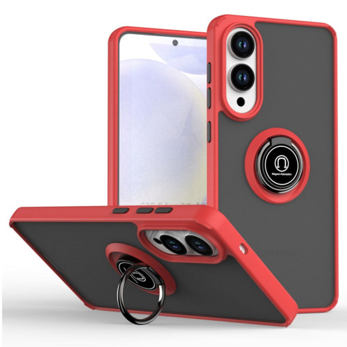 Transparent Hybrid Case with Ring Grip for Samsung Galaxy S25 Edge - Red